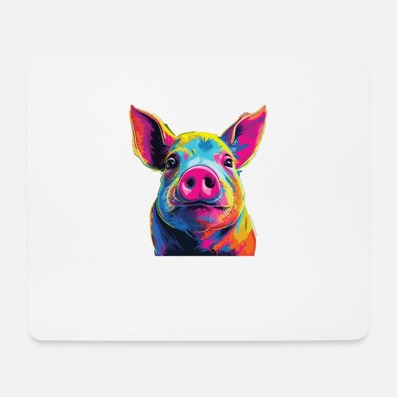 Wasserfarben Farbenfrohes Schwein bunte Tiere - Mousepad (Querformat) - Weiß