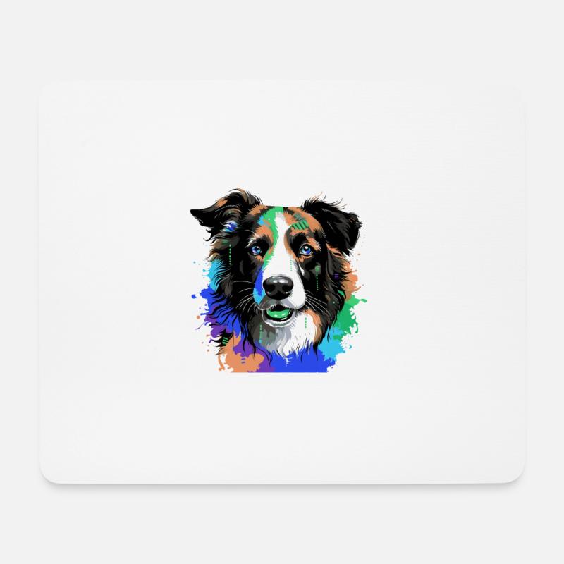Border Collie Hund Kopf Porträt Bunt - Mousepad (Querformat) - Weiß