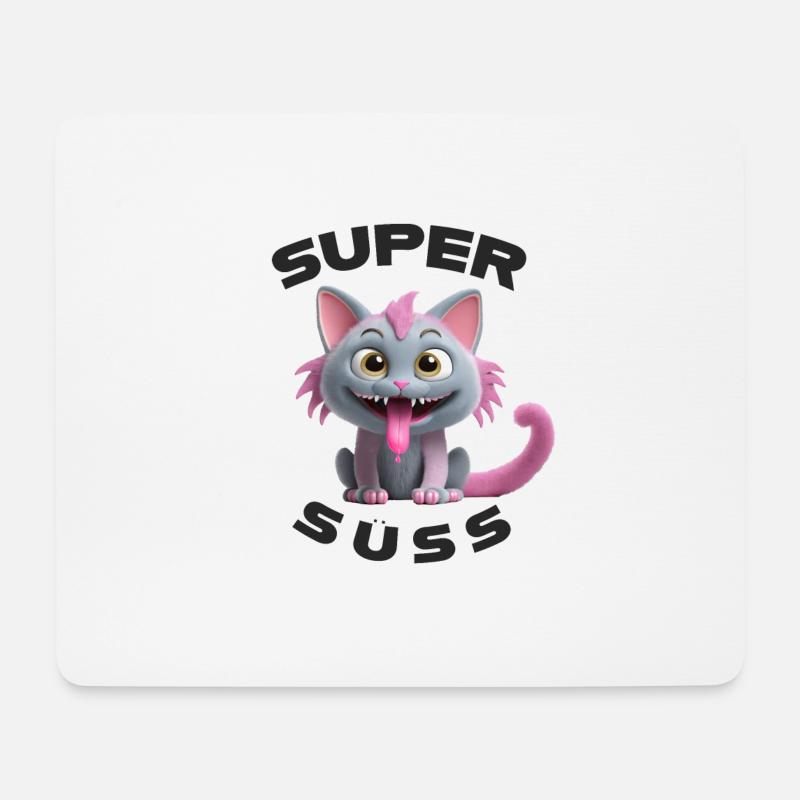 Super süss Katze Monster mit langer Zunge - Mousepad (Querformat) - Weiß