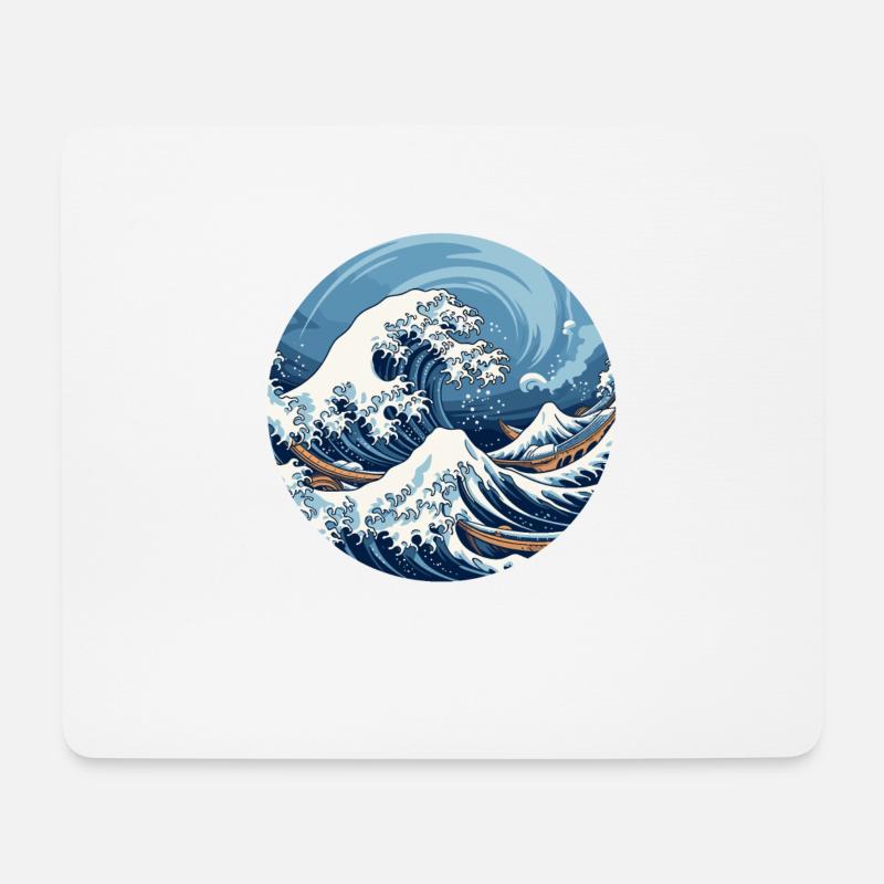 Große Welle The Great Wave Kanagawa - Mousepad (Querformat) - Weiß