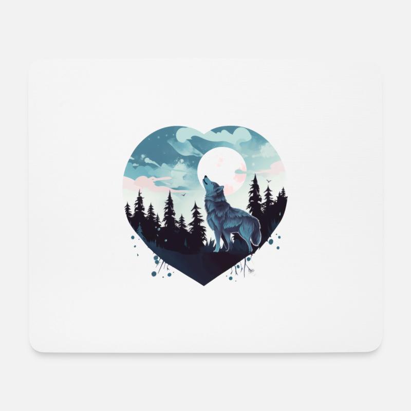 Wolfsherz Mond Heulen Valentinstag Wildnis - Mousepad (Querformat) - Weiß