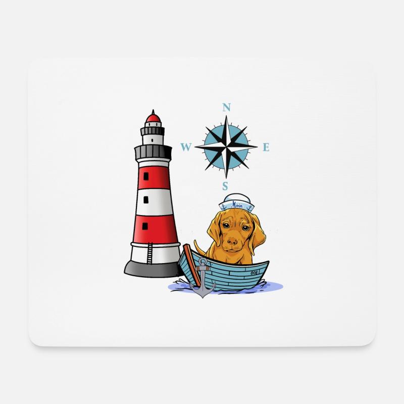 maritim Hund Windrose Kompass Leuchtturm Seefahrer - Mousepad (Querformat) - Weiß