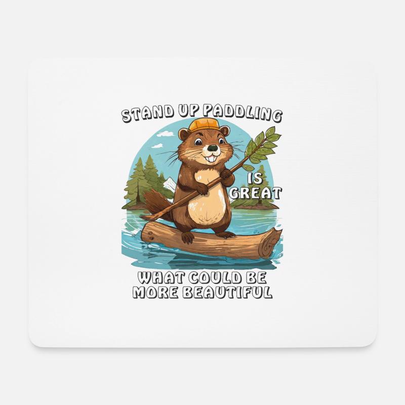 BIBER STAND UP PADDLING - Mousepad (Querformat) - Weiß