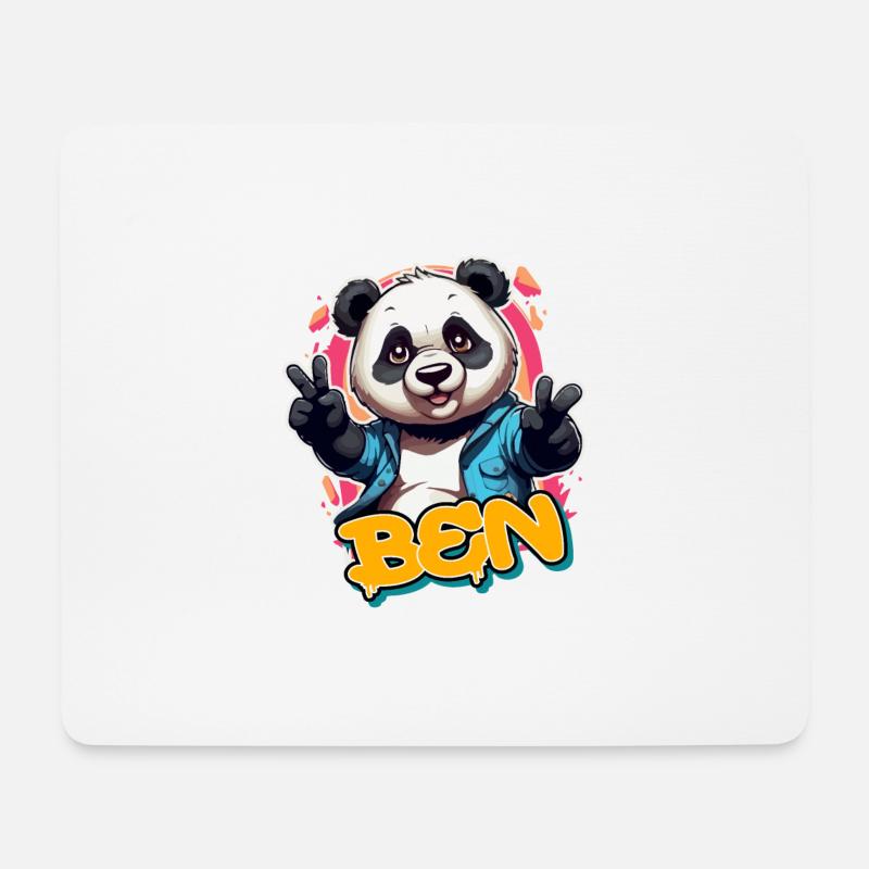 BEN - Schöner Jungen Name mit coolem Panda - Mousepad (Querformat) - Weiß