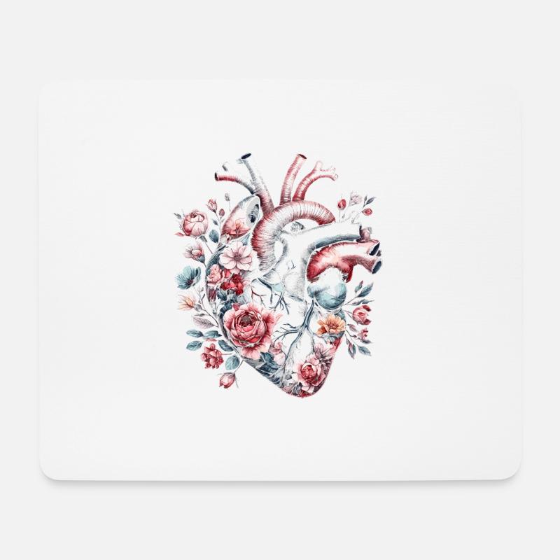 Florales anatomisches Herz - Mousepad (Querformat) - Weiß