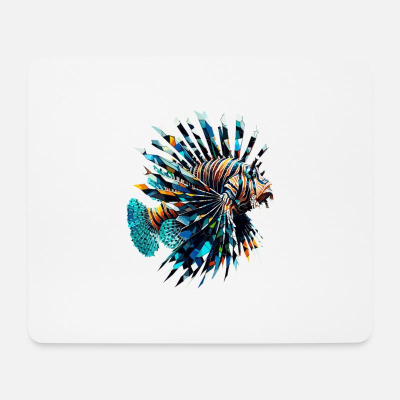 Polygon Art Roter Rotfeuerfisch Löwenfisch Schmetterling Kabeljau - Mousepad (Querformat) - Weiß
