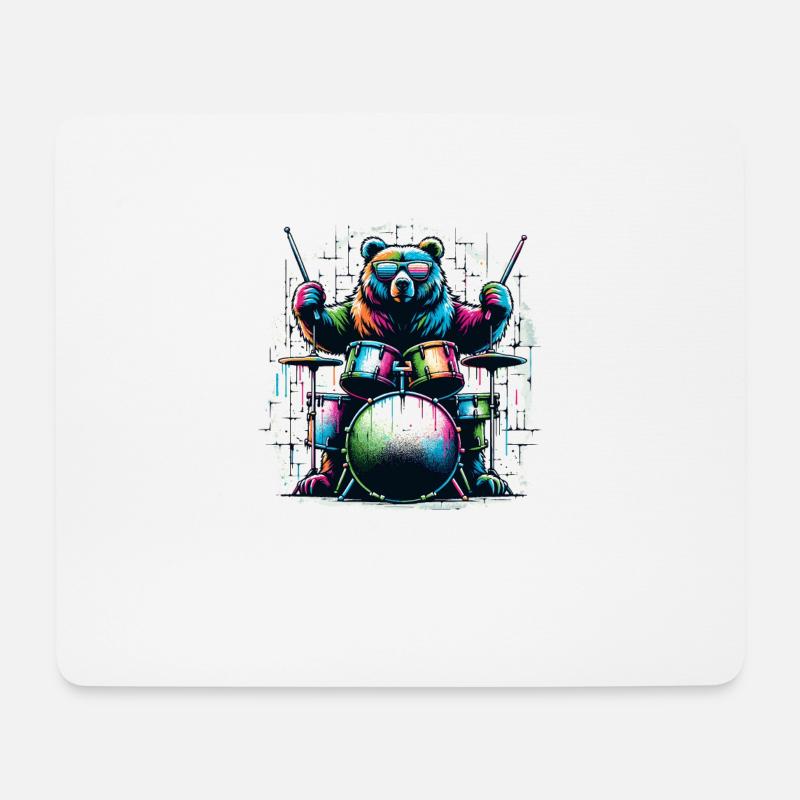 Bär spielt Schlagzeuger Schlagzeug Schlagzeuger - Mousepad (Querformat) - Weiß