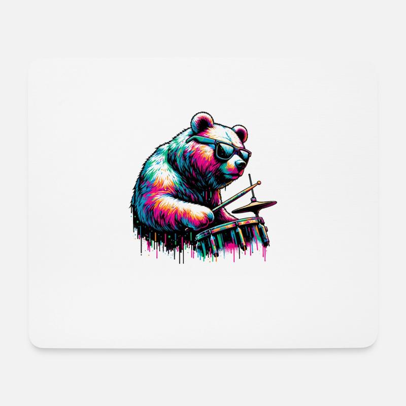 Splash Art Bär spielt Schlagzeug Schlagzeug - Mousepad (Querformat) - Weiß