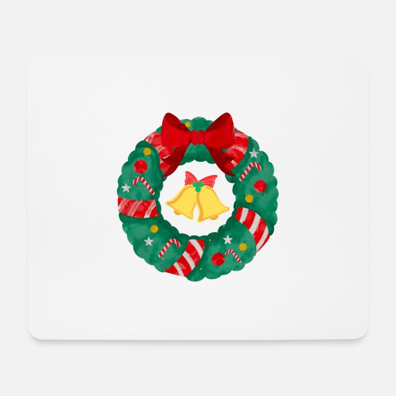 Weihnachtskranz mit Glocken - Mousepad (Querformat) - Weiß