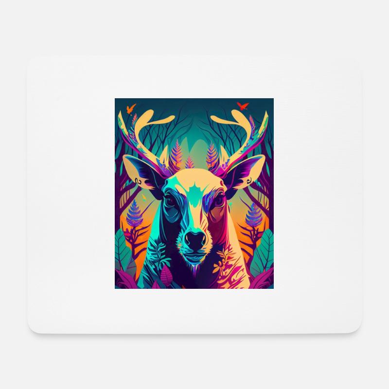 Abstrakter Neon Hirsch - Mousepad (Querformat) - Weiß