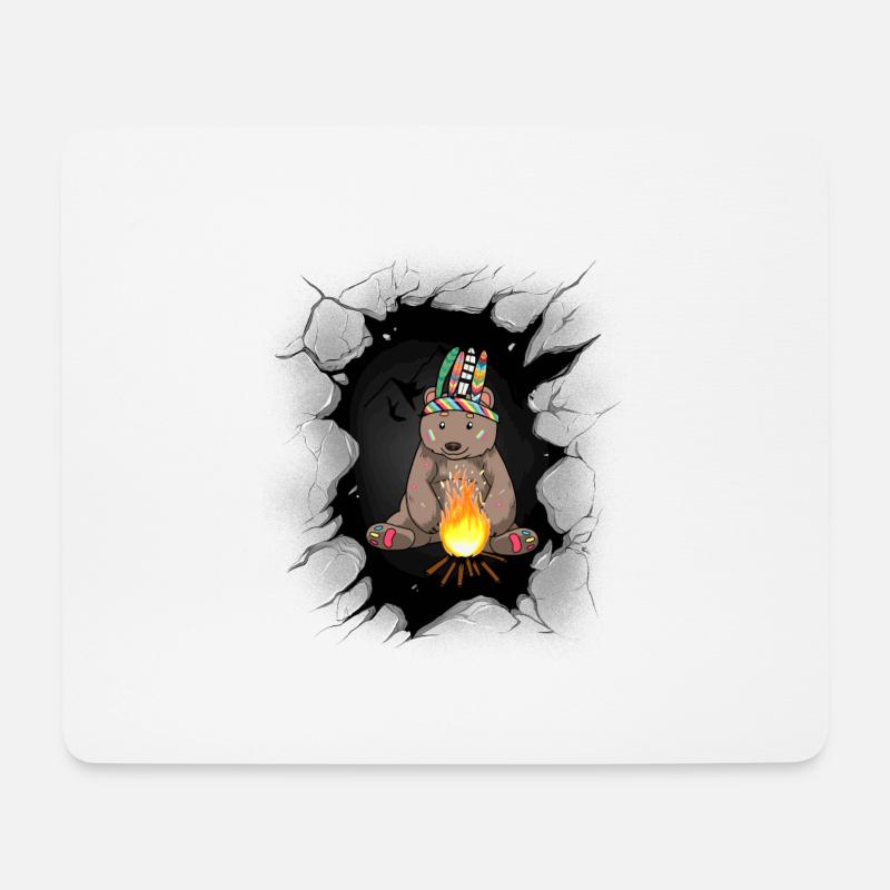 Braunbär Schamane Bär Lagerfeuer Bären - Mousepad (Querformat) - Weiß