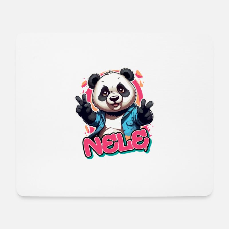 NELE - Schöner Mädchen Name mit coolem Panda - Mousepad (Querformat) - Weiß