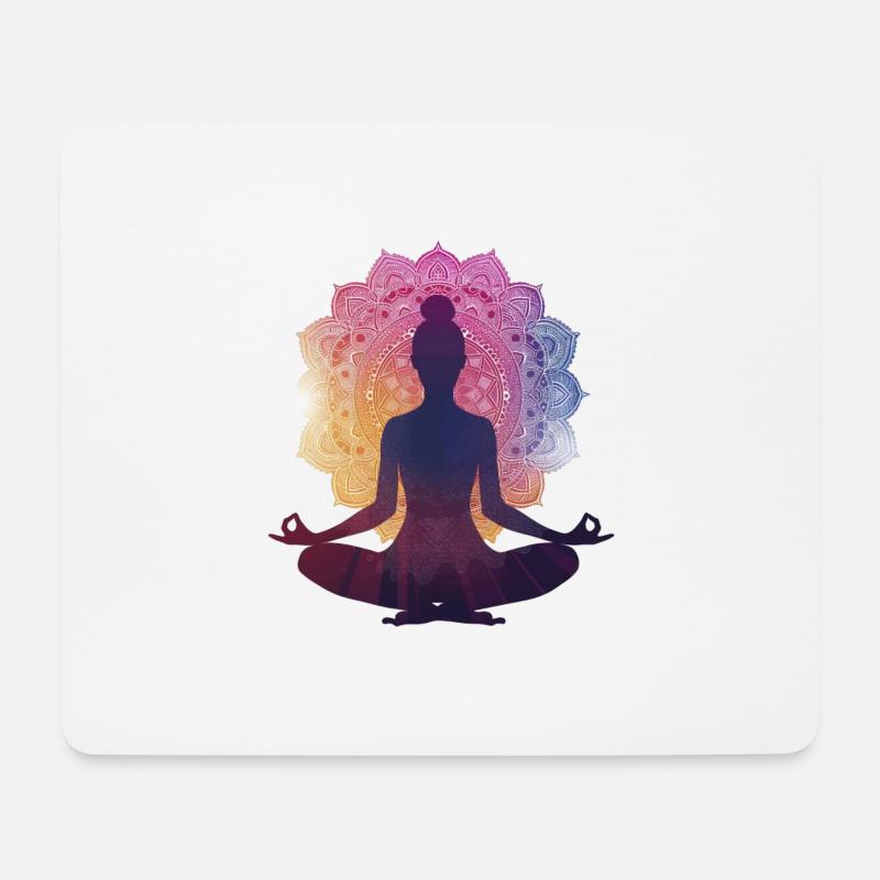 Stille in der Pose: Eine Yoga-Silhouette mit Manda - Mousepad (Querformat) - Weiß