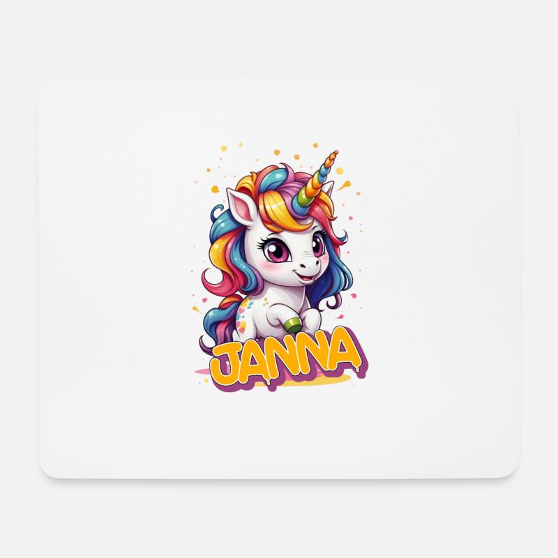 JANNA - Schöner Mädchen Name mit süßem Einhorn - Mousepad (Querformat) - Weiß