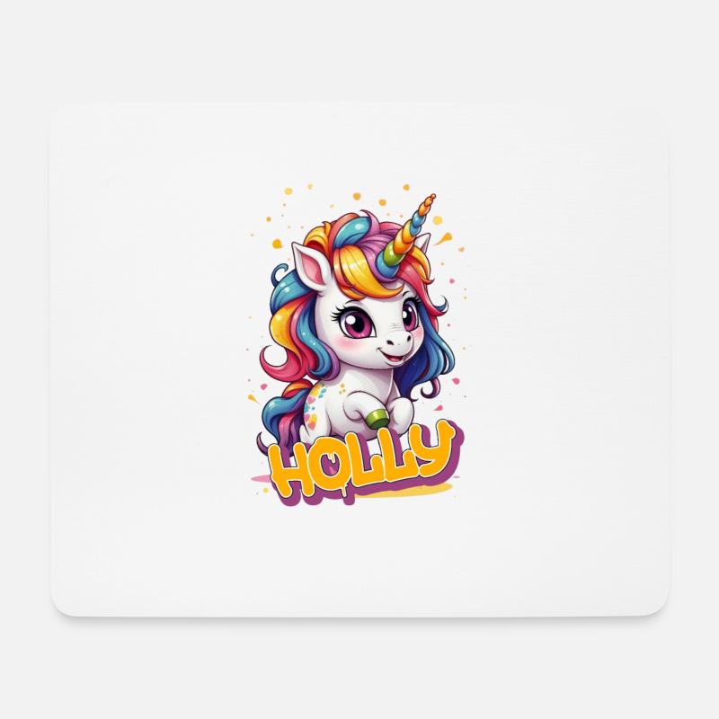 HOLLY - Schöner Mädchen Name mit süßem Einhorn - Mousepad (Querformat) - Weiß