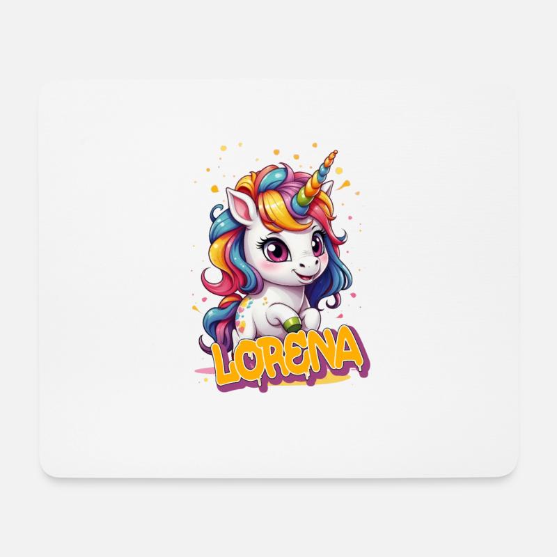 LORENA - Schöner Mädchen Name mit süßem Einhorn - Mousepad (Querformat) - Weiß