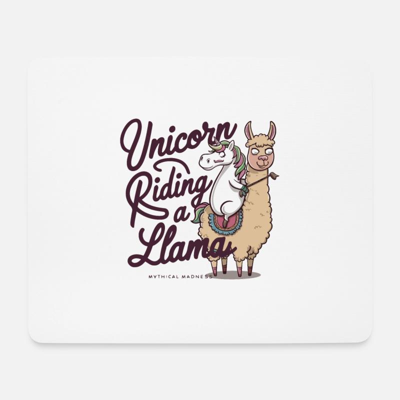 EINHORN REITET AUF EINEM LAMA - Mousepad (Querformat) - Weiß