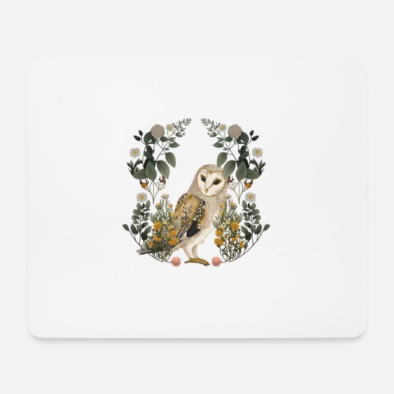 Eulen Eule Blumen Frühling - Mousepad (Querformat) - Weiß
