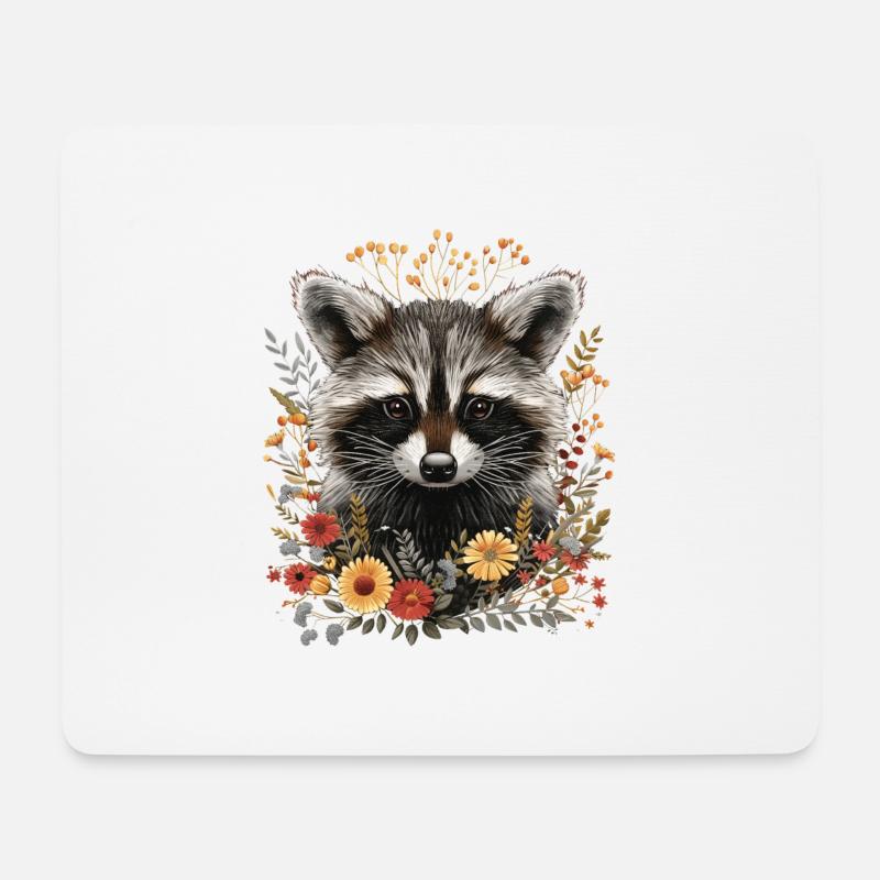 Cottagecore Niedlicher Waschbär - Mousepad (Querformat) - Weiß