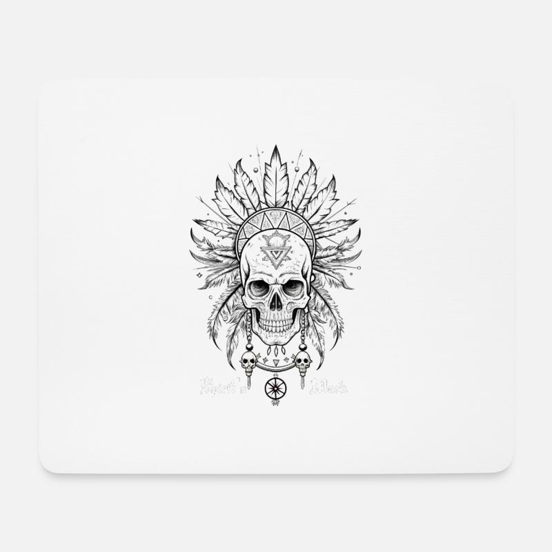 TOTENKOPF UND FEDERN, ZEICHEN DES GEISTES - Mousepad (Querformat) - Weiß