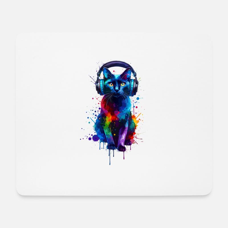 Bunte Splash Art Kopfhörer Bombay Katze - Mousepad (Querformat) - Weiß
