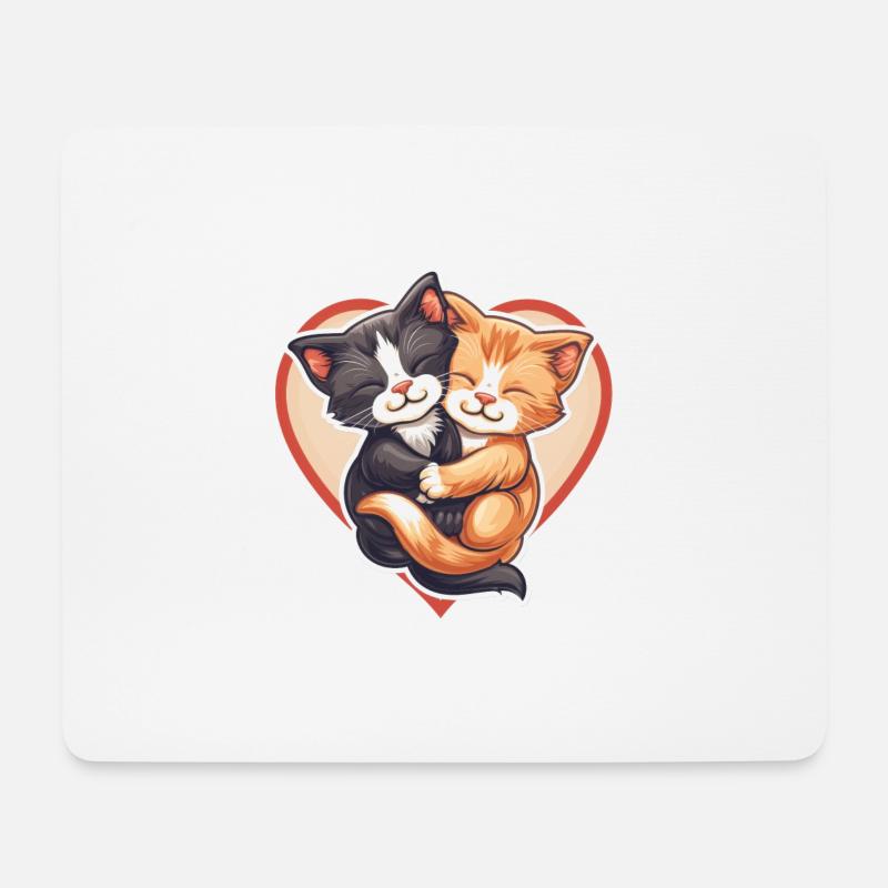 Two Cats Hugging Inside Heart - Mouse Pad (horizontal) - white