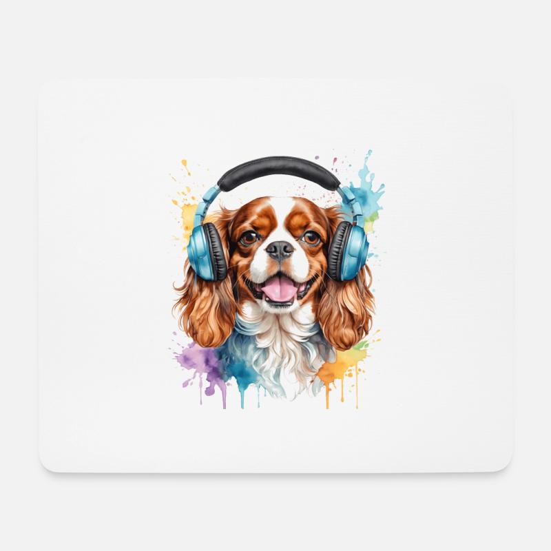 Cavalier King Charles Spaniel Kopfhörer Hund Print - Mousepad (Querformat) - Weiß