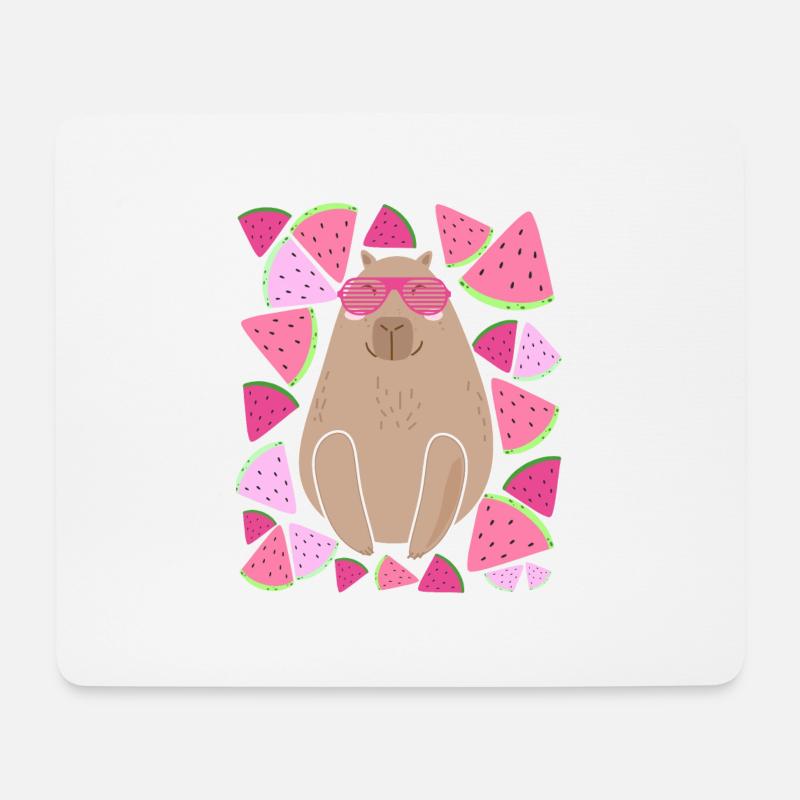 CAPYBARA- WASSERMELONE - SOMMER- BRILLE - Mousepad (Querformat) - Weiß