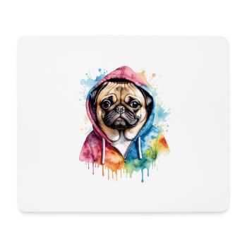 Mops Hoodie Hund Bunt Lustig Tier Design Print - Mousepad (Querformat) - Weiß - Vorne
