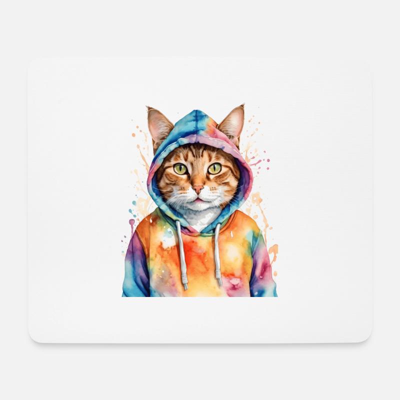 Katze Hoodie Bunt Lustig Tier Design Print - Mousepad (Querformat) - Weiß