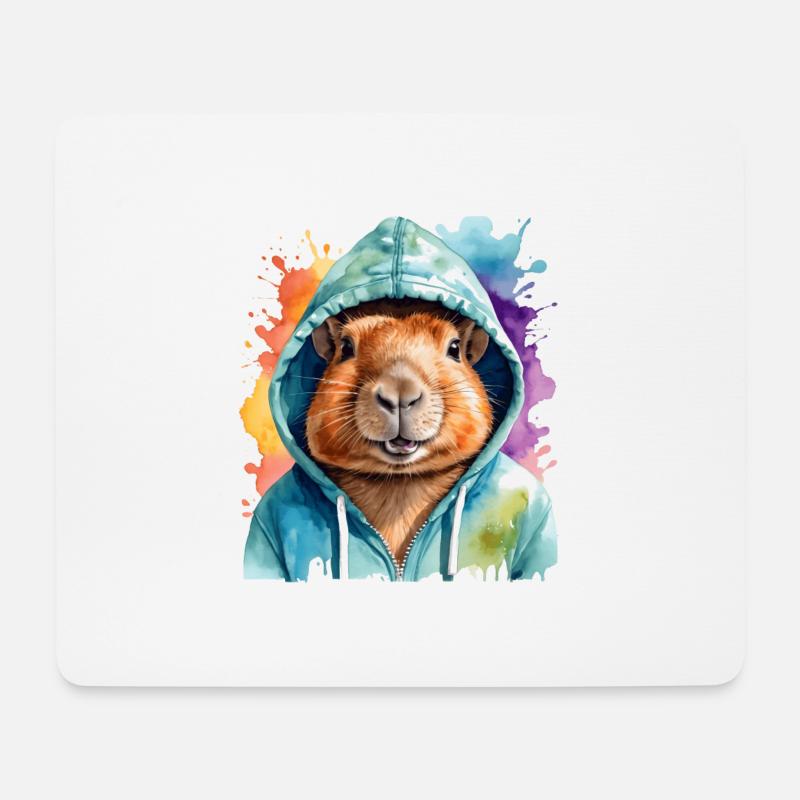 Capybara Hoodie Capy Bunt Tier Design Print - Mousepad (Querformat) - Weiß