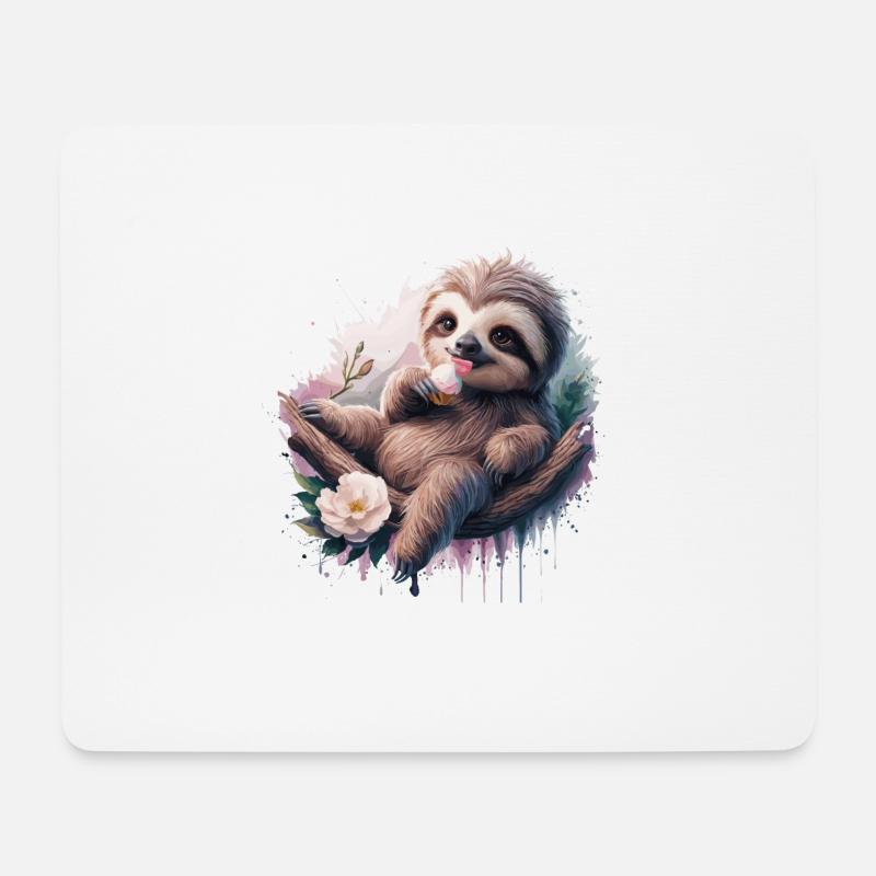 Lustiges Faultier geniesst ein Eis - Mousepad (Querformat) - Weiß