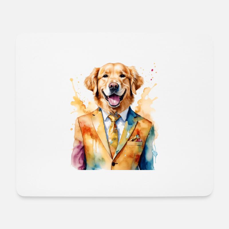 Golden Retriever Anzug Hund Lustig Design Print - Mousepad (Querformat) - Weiß