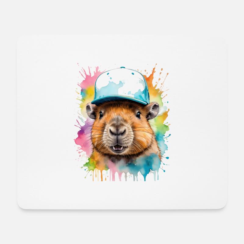 Capybara Snapback Cap Capy Bunt Tier Design Print - Mousepad (Querformat) - Weiß