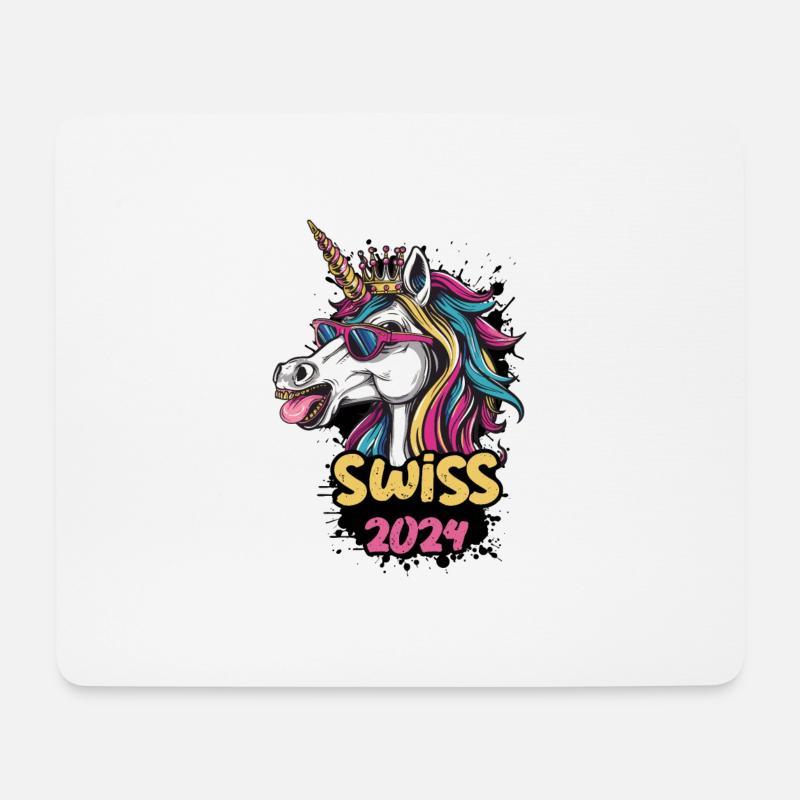 Schweiz 2024 Einhorn Swiss - Mousepad (Querformat) - Weiß