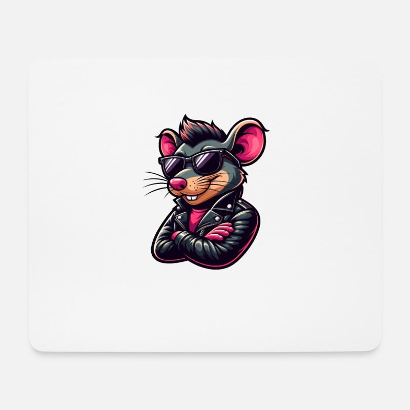Coole Maus Ratte 50er 60er Lederjacke Sonnenbrille - Mousepad (Querformat) - Weiß