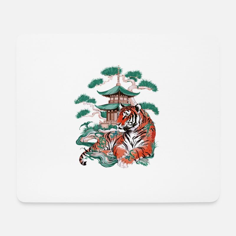 Asiatisch Tiger Anime Japanisch Meer Wellen - Mousepad (Querformat) - Weiß