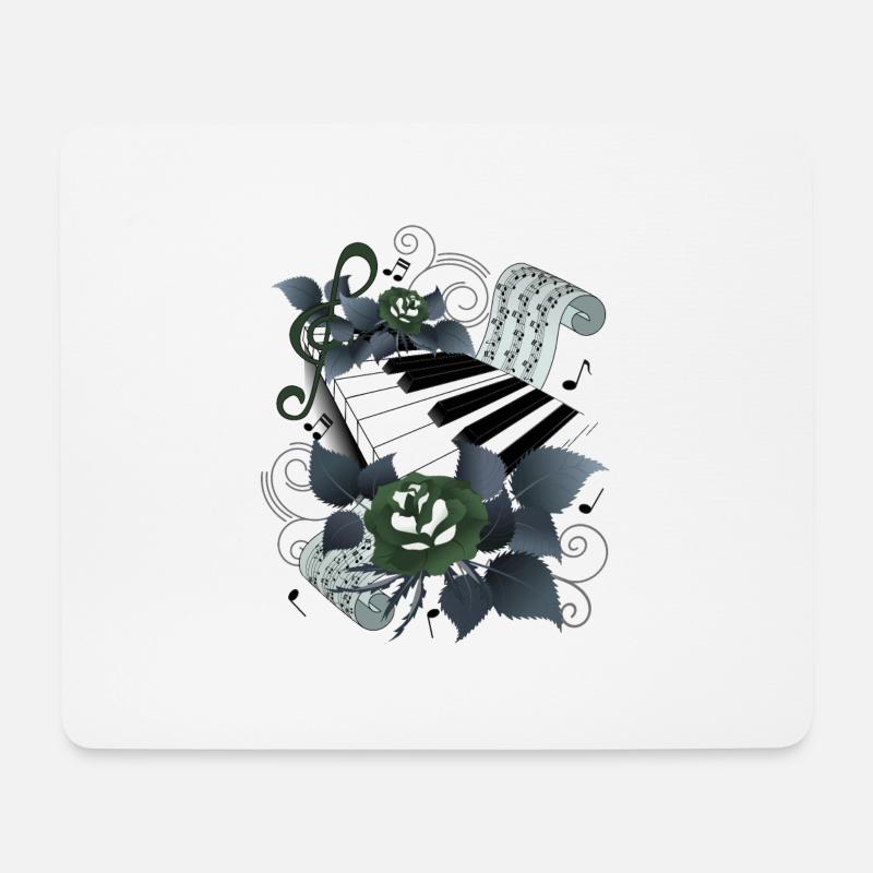 Klavier mit Rosen graublau - Mousepad (Querformat) - Weiß