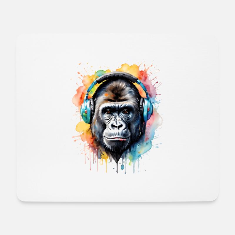 Gorilla Kopfhörer Affe Bunt Tier Design Print - Mousepad (Querformat) - Weiß