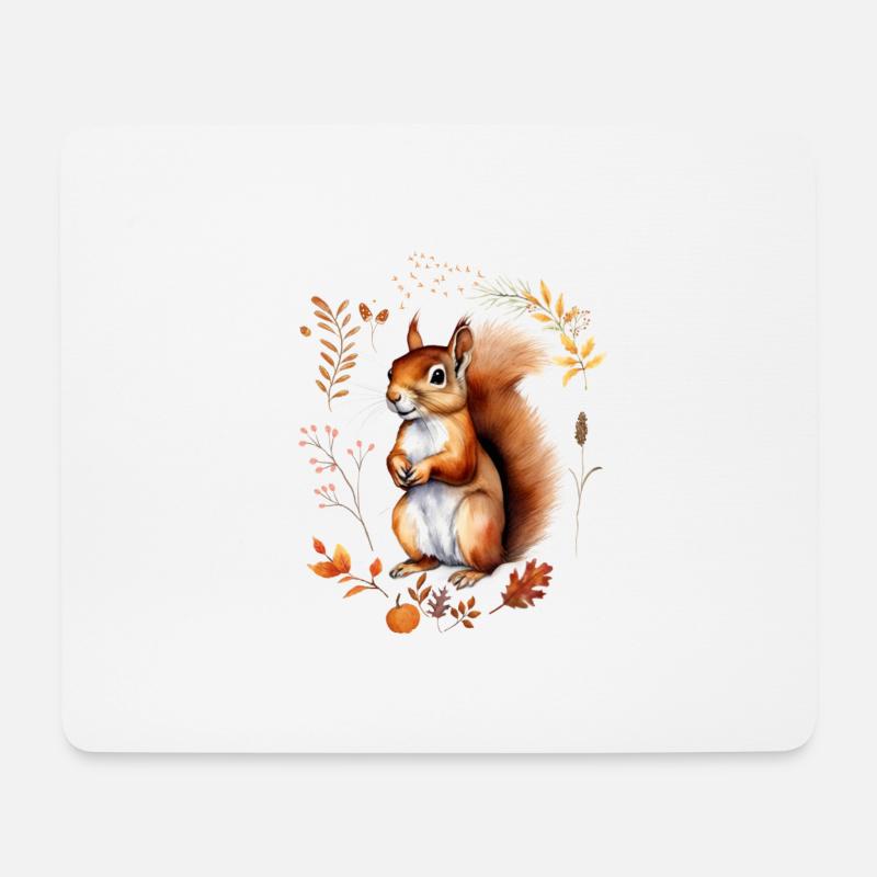 Herbstliches Eichhörnchen Design bunte Blätter - Mousepad (Querformat) - Weiß