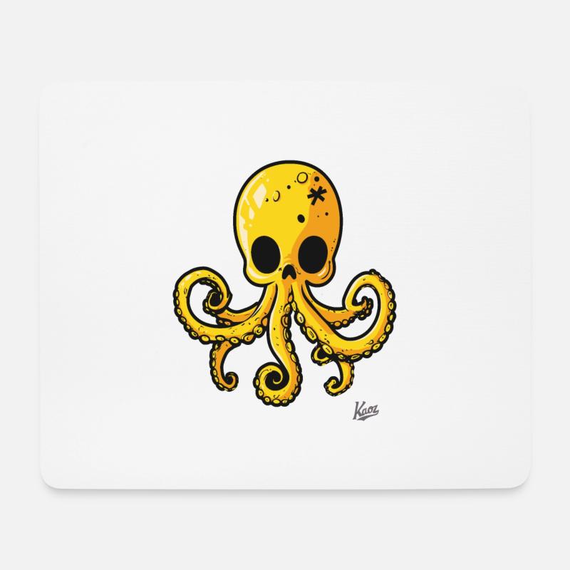 Yellow Skull Octopus Cartoon - Mouse Pad (horizontal) - white