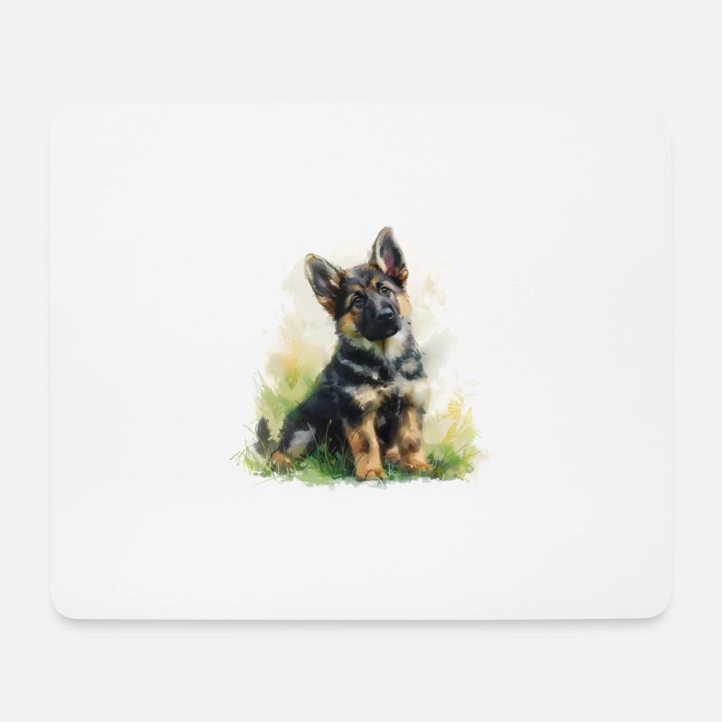 Cute Puppy German Shepherd Watercolor - Mousepad (Querformat) - Weiß