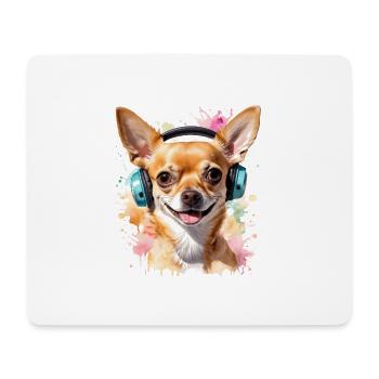 Chihuahua Kopfhörer Hund Lustig Tier Design Print - Mousepad (Querformat) - Weiß - Vorne