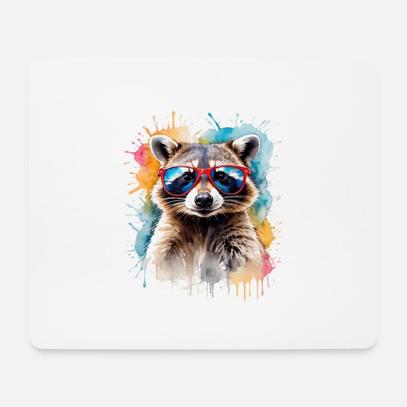 Waschbär Sonnenbrille Bunt Tier Design Print - Mousepad (Querformat) - Weiß