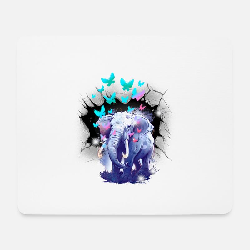 Elefant Elefanten Schmetterlinge Insekten Kinder - Mousepad (Querformat) - Weiß