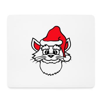 Chat du Père Noël Tête de chapeau de Noël d’hiver - Tapis de souris (format paysage) - blanc - Devant