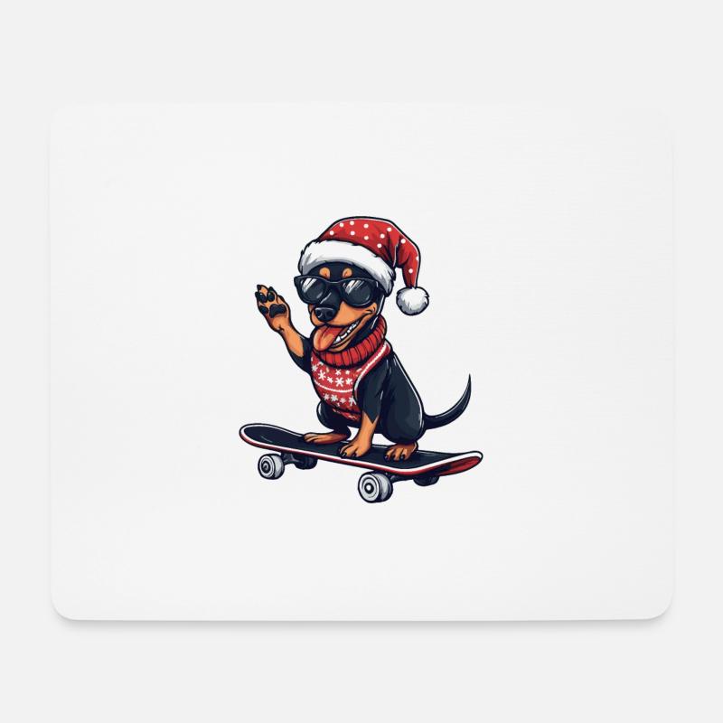 Pinscher Hund Weihnachten Skateboard - Mousepad (Querformat) - Weiß