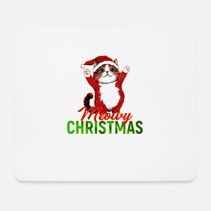 Meowy Christmas – Lustige Katze im Weihnachtsmann - Mousepad (Querformat) - Weiß