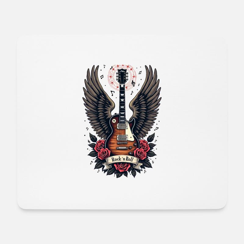 Rock and Roll Geflügelte Gitarre Kunst - Mousepad (Querformat) - Weiß