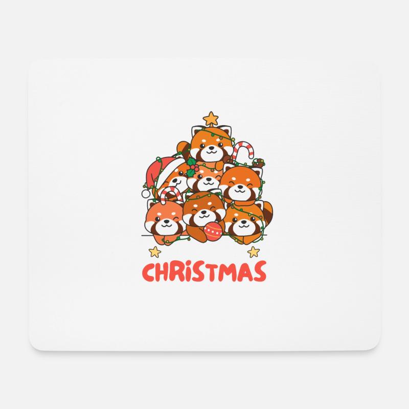Roter Panda Weihnachtsbaum frohe Weihnachten - Mousepad (Querformat) - Weiß